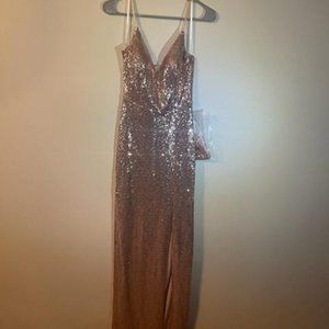 Champagne-Colored Sequined Prom Dress